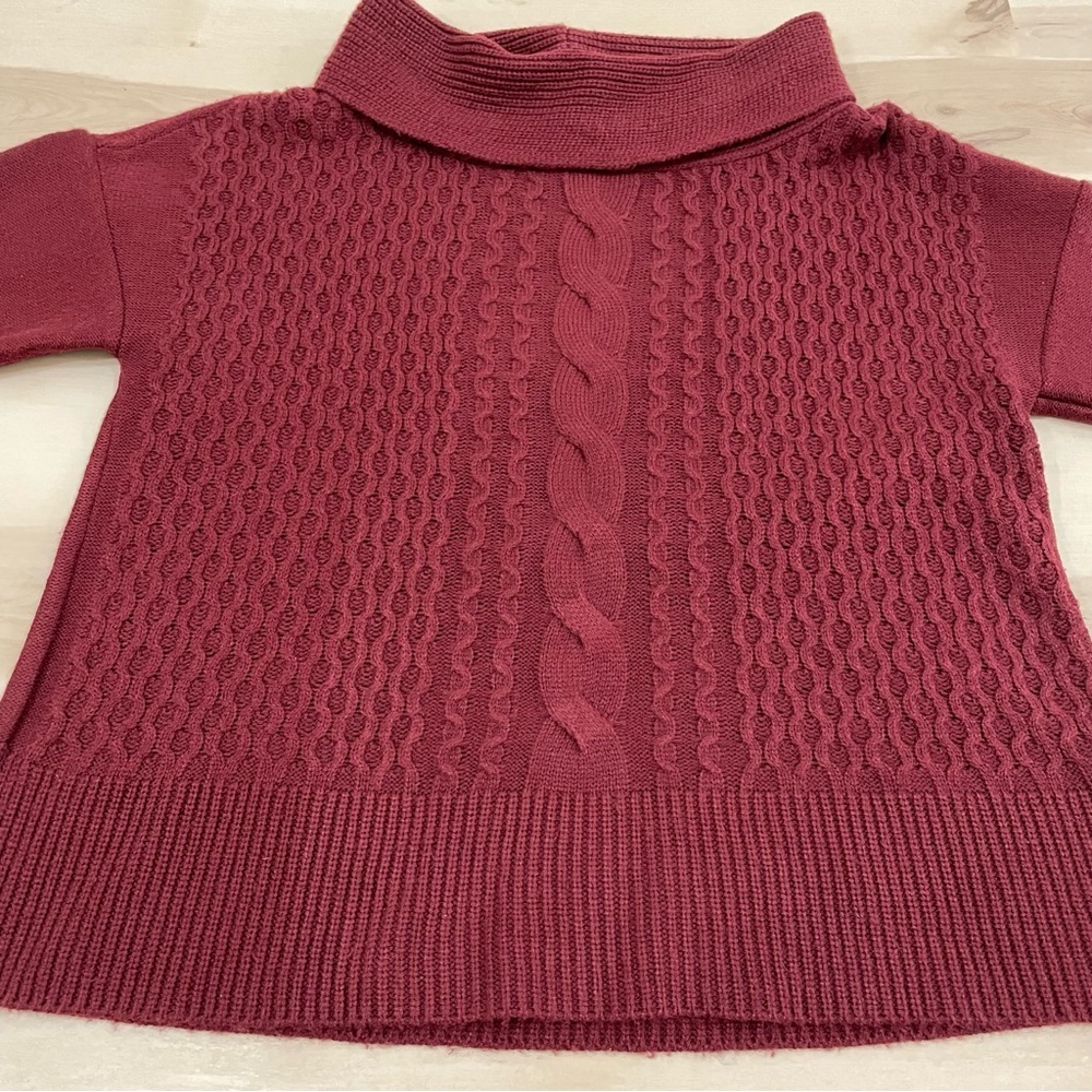 White House Black Market Women's M Cowl Neck Sweater Burgundy Knit 3/4 Sleeve